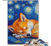 Rompecabezas de 1000 Piezas para Adultos Shiba Inu Night Sky de Madera, Navidad y Año Nuevo, Regalo navideño de 50x75cm para Juego Interactivo Familiar