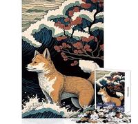 Rompecabezas de 1000 Piezas para Adultos Shiba Inu Ukiyo E Japón Juego Imposible Juguete Educativo de Aprendizaje Lista de Deseos con Papá Noel (50x75cm)