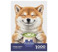 Rompecabezas De 1000 Piezas para Adultos Shiba Inu with Matcha Latte Rompecabezas para Adultos Juego Familiar Análisis Y Lógica Cumpleaños Y Navidad 70x50cm/1000pcs