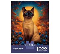 Rompecabezas De 1000 Piezas para Adultos Siamese Cat in A Field of Flowers Rompecabezas para Adultos Juego De Ingenio Pero Divertido Y Humorístico 38x26cm/1000pcs