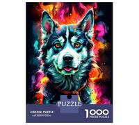 Rompecabezas De 1000 Piezas para Adultos Siberian Husky in Neon Colors Rompecabezas para Adultos Juego De Ingenio Decoración Perfecta Regalos De Cumpleaños Y Únicos 70x50cm/1000pcs