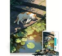 Rompecabezas de 1000 Piezas para Adultos Siesta de Gato Junto al Estanque de nenúfares Diseño Premium Juego de ingenio Regalo Ideal para Jugar en un rato Actividad de cumpleaños (38x26cm)