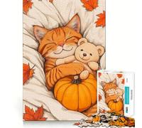 Rompecabezas de 1000 Piezas para Adultos Siesta de Gato otoñal con Osito de Peluche,Juego de articulaciones firmes,Juego de concentración,Regalo,diversión fácil,decoración navideña (38x26cm)