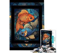 Rompecabezas de 1000 Piezas para Adultos Signo Zodiacal Piscis Arte en vitral Ayuda a ejercitar el Cerebro Alivia el estrés Juego Educativo para Mayores de 14 años Juego de Rompecabezas ofrecido