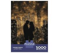 Rompecabezas De 1000 Piezas Para Adultos Silhouettes in The City, Couple in Golden Monochrome Rompecabezas Para Adultos Juegos De Relajación Regalo De Cumpleaños Interacción Entre Padres E Hijos 70x50