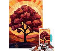 Rompecabezas de 1000 Piezas para Adultos Silueta de árbol al Atardecer Vidrio esmaltado Rompecabezas Divertido para Adultos Ideal para aliviar el estrés e interactuar con los Padres (tamaño 50x75cm)