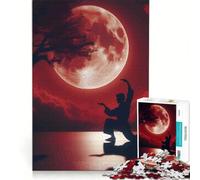 Rompecabezas de 1000 Piezas para Adultos Silueta de Artes Marciales bajo la Luna roja Juguete Decorativo para Pared Carrera de Velocidad Manual Ideal para Decorar un Escritorio 38x26cm