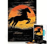 Rompecabezas de 1000 Piezas para Adultos Silueta de Caballo Negro al Atardecer,Corte preciso,Divertido,Juego de lógica,Tiempo de Ocio,Arte con Escena navideña 50x75cm