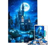 Rompecabezas de 1000 Piezas para Adultos Silueta de Castillo etéreo bajo la Luna Llena Rompecabezas para Adultos Juegos relajantes una Obra de Arte difícil y desafiante (tamaño 38x26cm)