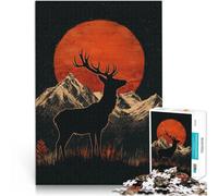 Rompecabezas de 1000 Piezas para Adultos Silueta de Ciervo bajo la Luna roja Regalos de Juegos desafiantes Una Obra de Arte 38x26cm