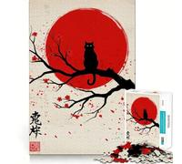Rompecabezas de 1000 Piezas para Adultos Silueta de Gato Negro con Luna roja Juego de Ajuste Perfecto,Regalo para ejercitar la Mente,Momento de Juego Relajante,diversión de cumpleaños 38x26cm