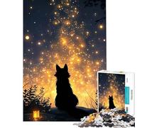 Rompecabezas de 1000 Piezas para Adultos Silueta de Lobo Mirando al Cielo Estrellado Un Reto Educativo para aliviar el estrés Juegos educativos Aptos para Mayores de 14 años (38x52cm)