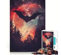 Rompecabezas de 1000 Piezas para Adultos Silueta de murciélago,Galaxia,Bordes Suaves,Juguete de construcción,Juego Relajante,Escena navideña (50x75cm)
