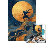 Rompecabezas de 1000 Piezas para Adultos Silueta de Ninja bajo la Luna Dorada Rompecabezas para Adultos Juegos Familiares desafío difícil desafío Educativo (tamaño 38x26cm)