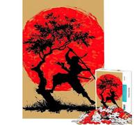 Rompecabezas de 1000 Piezas para Adultos Silueta de Ninja con Sol Rojo y árbol Juego de ingenio Juguetes adictivos para Cultivar la Paciencia Regalo Divertido para Mujeres (Tamaño 38x52cm)