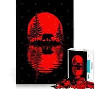 Rompecabezas de 1000 Piezas para Adultos Silueta de Oso con Reflejo de Sol Rojo,diseño artístico de Corte nítido,Juguete Creativo para desarrollar la Creatividad,Ideal para Pasar el Tiempo o como