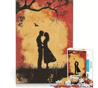 Rompecabezas de 1000 Piezas para Adultos Silueta de Pareja al Atardecer Juego práctico Carrera de Velocidad con Piezas de Formas aleatorias Que encajan Perfectamente 38x52cm