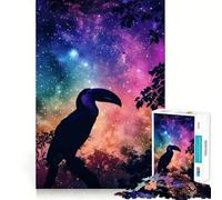 Rompecabezas de 1000 Piezas para Adultos Silueta de tucán, Galaxia, Piezas de Corte Limpio, Juego de Habilidad Mental, Momento de relajación, Divertido, Escena navideña, Arte (38x26cm)