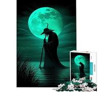 Rompecabezas de 1000 Piezas para Adultos Silueta de un Viajero místico bajo la Luna Verde Un desafío para la Inteligencia Juguete adictivo Juego Imposible Decoración de Pared Un Gran Regalo (38x26cm)