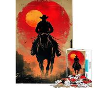 Rompecabezas de 1000 Piezas para Adultos Silueta de Vaquero al Atardecer Rompecabezas de 1000 Piezas Juguetes de Bricolaje desafío difícil Regalo de cumpleaños Regalos (38x26cm)