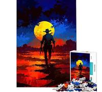 Rompecabezas de 1000 Piezas para Adultos Silueta de Vaquero bajo una Luna Amarilla Juego desafiante Juguetes Juego Imposible Regalos para Mujeres y Hombres tamaño 38x52cm