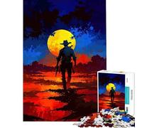 Rompecabezas de 1000 Piezas para Adultos Silueta de Vaquero bajo una Luna Amarilla Juguete Educativo e Intelectual Divertido y Original Regalo de cumpleaños tamaño 75x50cm