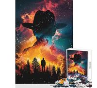 Rompecabezas de 1000 Piezas para Adultos Silueta de Vaquero galáctico Juguete Educativo Obra de Arte Regalo Juegos Familiares con póster a Juego y Hoja de Trivia tamaño 38x52cm