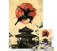 Rompecabezas de 1000 Piezas para Adultos Silueta Ninja con Templo japonés decoración del hogar Juguetes Ideas de Regalo Juego Familiar con Piezas de Formas aleatorias Totalmente entrelazadas 38x52cm