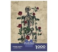 Rompecabezas De 1000 Piezas para Adultos Skeleton and Roses Illustration Rompecabezas De Juguete Decoración De Pared Una Obra De Arte Cumpleaños Y Navidad 52x38cm/1000pcs