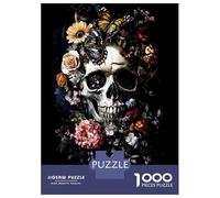 Rompecabezas De 1000 Piezas para Adultos Skull and Flower Rompecabezas para Adultos Juegos De Relajación Regalos para Mujeres Desafío Educativo 38x26cm/1000pcs