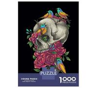 Rompecabezas De 1000 Piezas para Adultos Skull with Birds and Flowers Art Print Rompecabezas para Adolescentes Juguetes De Bricolaje Desafío Difícil Juego Desafiante Regalos 38x26cm/1000pcs
