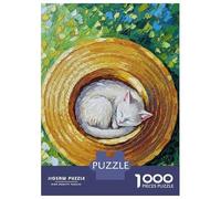 Rompecabezas De 1000 Piezas para Adultos Sleeping Cat in Hat Oil Painting Rompecabezas Juego De Ingenio Alivia El Estrés Cumpleaños 70x50cm/1000pcs