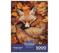 Rompecabezas De 1000 Piezas para Adultos Sleeping Fox in Autumn Leaves Rompecabezas para Adultos Juegos De Relajación Regalo De Cumpleaños Interacción Entre Padres E Hijos 38x26cm/1000pcs