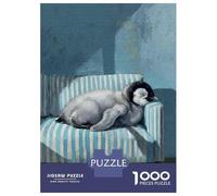 Rompecabezas De 1000 Piezas para Adultos Sleeping Penguin Chick on Striped Couch Rompecabezas Juegos Divertidos Vacaciones En Casa Matar El Tiempo Cumpleaños Y Navidad 70x50cm/1000