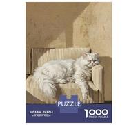 Rompecabezas De 1000 Piezas para Adultos Sleeping White Cat on Striped Couch Rompecabezas para Adolescentes Juego De Ingenio Desafío Difícil Juego Desafiante Regalos 70x50cm/1000pcs