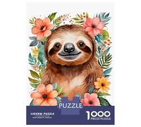 Rompecabezas De 1000 Piezas para Adultos Sloth Flowers Watercolor Rompecabezas Juegos Relajantes Mejora La Memoria Oferta como Regalo para Toda La Familia 52x38cm/1000pcs