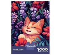 Rompecabezas De 1000 Piezas para Adultos Smiling Cat in Flowers Rompecabezas para Adultos: Análisis Práctico del Juego Y Lógica, Toda La Familia 70x50cm/1000pcs