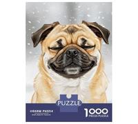 Rompecabezas De 1000 Piezas para Adultos Smiling Pug in Winter Snowfall Rompecabezas para Adultos Juego De Ingenio Decoración Perfecta Regalos De Cumpleaños Y Únicos 38x26cm/1000pcs