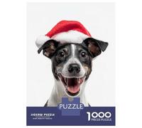 Rompecabezas De 1000 Piezas para Adultos Smooth Fox Terrier Dog with Santa Hat Portrait Rompecabezas para Adultos Juego De Ingenio Decoración Perfecta Regalos De Cumpleaños Y Únicos 52x38cm/1000pcs