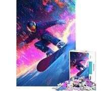 Rompecabezas de 1000 Piezas para Adultos Snowboarder con Efecto neón Juguete Educativo para armar decoración de Pared Apto para Mayores de 14 años (38x52cm)