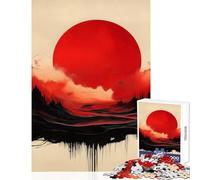 Rompecabezas de 1000 Piezas para Adultos Sol Rojo sobre Ciudad Negra Juguete Educativo Regalo de cumpleaños Juegos Divertidos con póster a Juego y Hoja de Trivia tamaño 38x52cm