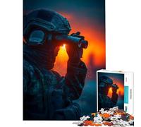 Rompecabezas de 1000 Piezas para Adultos Soldado con binoculares al Atardecer Juego Educativo y desafiante Juguete Ideal para Regalar en Familia (Tamaño 38x26cm)