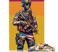 Rompecabezas de 1000 Piezas para Adultos, Soldado de Estados Unidos, WPAP, Rompecabezas de Madera para Adultos, decoración del hogar, Regalos navideños, 1000 Piezas (75 x 50 cm)
