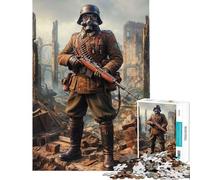 Rompecabezas de 1000 Piezas para Adultos Soldado en ruinas con máscara de Gas Rompecabezas para Adultos Juego de ingenio Decoración de Pared cumpleaños y Navidad (Tamaño 50x75cm)