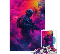 Rompecabezas de 1000 Piezas para Adultos Soldado Humo Rompecabezas de 1000 Piezas Decoración del hogar Juguetes Patrón de Montaje Diversión Familiar y Noche de Juegos (50x75cm)