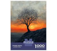 Rompecabezas De 1000 Piezas para Adultos Solitary Tree Sunset in Charcoal and Warm Tones Rompecabezas Juegos Familiares Difícil Difícil Cumpleaños Y Navidad 38x26cm/1000pcs