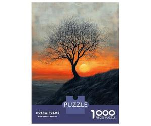 Rompecabezas De 1000 Piezas para Adultos Solitary Tree Sunset in Charcoal and Warm Tones Rompecabezas Juegos Familiares Difícil Difícil Cumpleaños Y Navidad 38x26cm/1000pcs