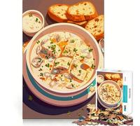 Rompecabezas de 1000 Piezas para Adultos Sopa cremosa de mariscos con Pan,diseño de Corte preciso,desafío Inteligente,Juego Divertido para el Tiempo Libre,decoración navideña para la Pared (50x75cm)