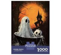 Rompecabezas De 1000 Piezas para Adultos Spooky Halloween Ghost and Pumpkin Illustration Rompecabezas para Adultos Juego De Ingenio Decoración Perfecta Regalos De Cumpleaños Y Únicos 70x50cm/1000pcs