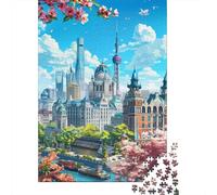 Rompecabezas De 1000 Piezas Para Adultos Springtime Cityscape with Oriental Pearl Tower Rompecabezas Para Adultos Juguetes Antiestrés Patrón De Montaje Oferta Como Regalo Para Toda La Familia 52x38cm/